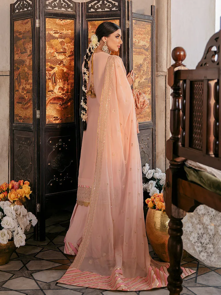 Embellished Peach Punjabi Sharara Suits for Pakistani Dresses
