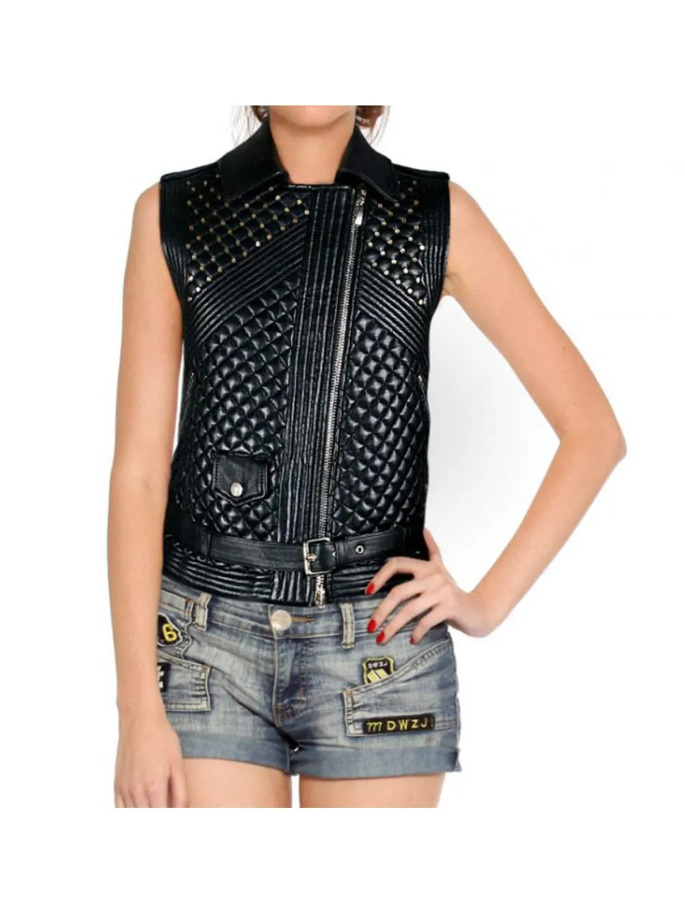 Embellished Stud Leather Waistcoat