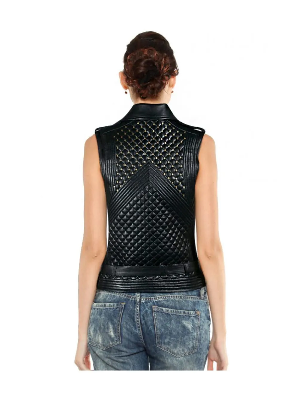 Embellished Stud Leather Waistcoat