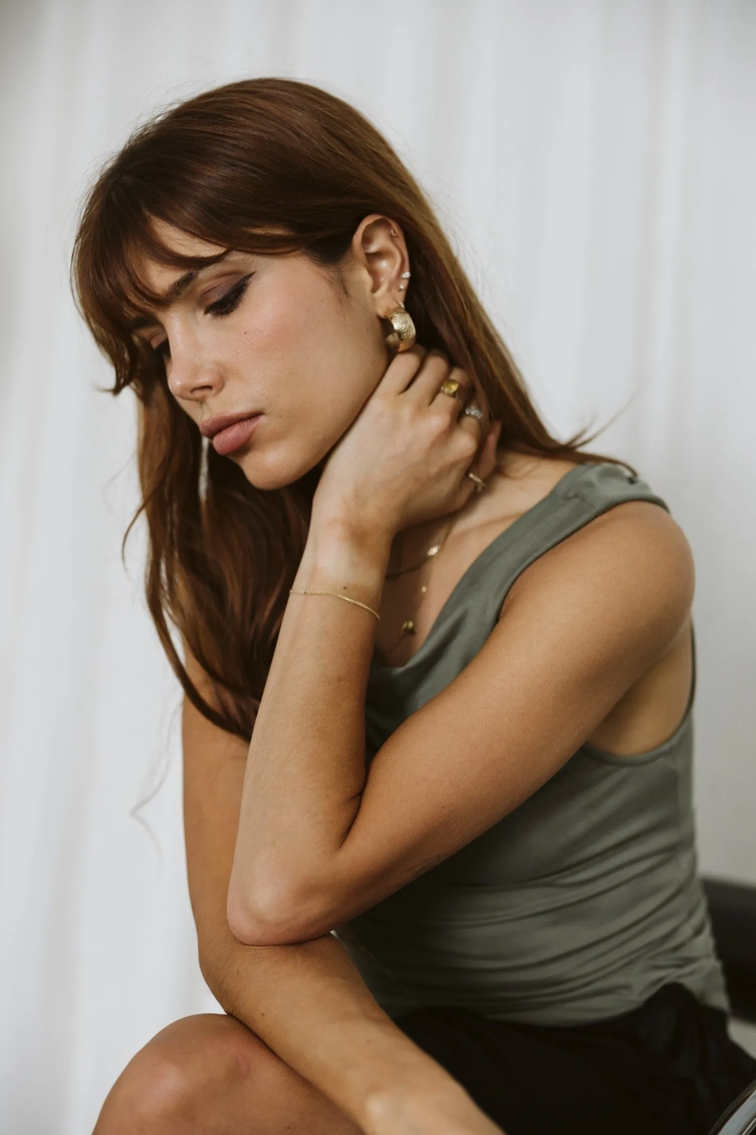 Emilia Asymmetrical Twist Shoulder Ruched Top - Olive