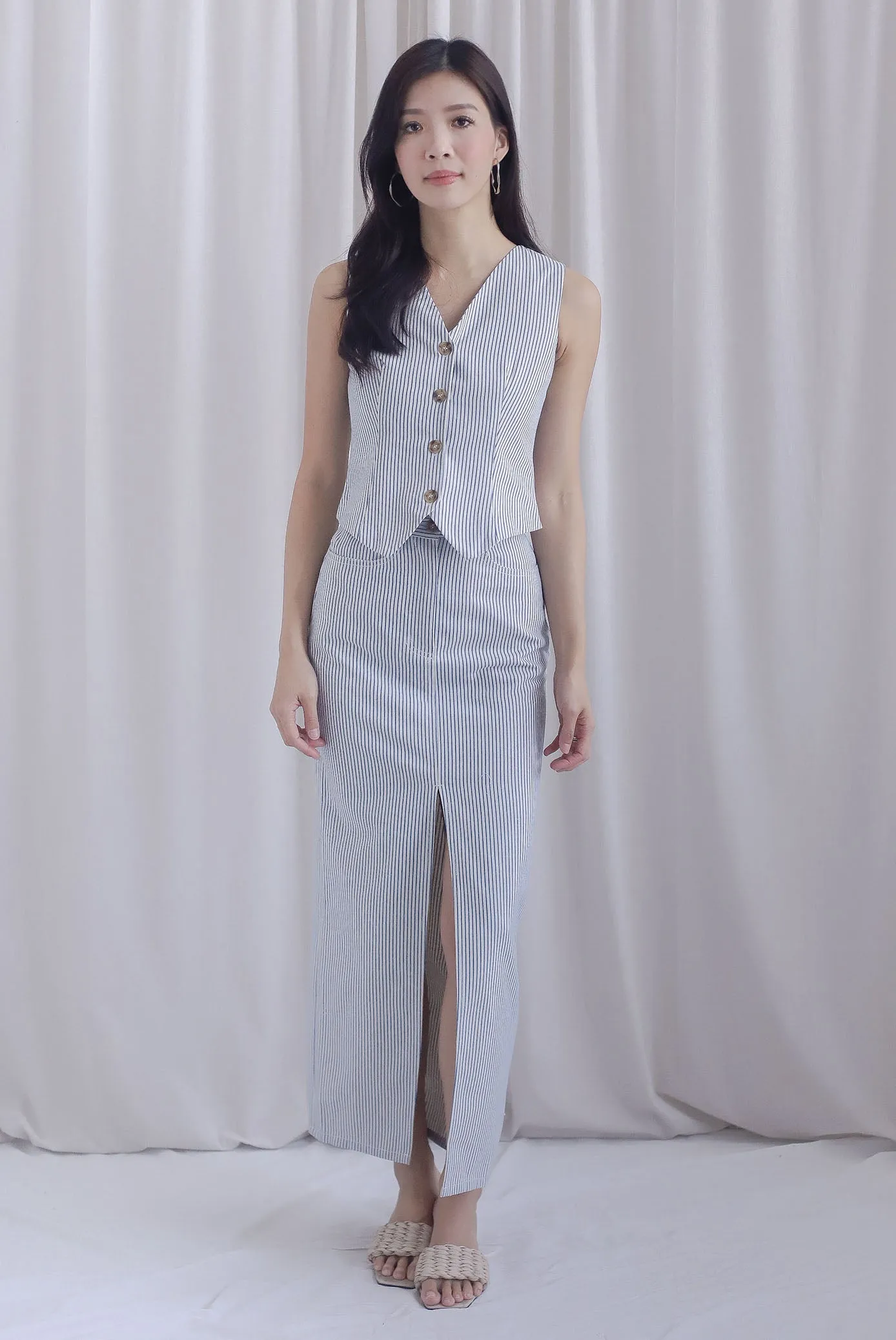 Euphrasia Stripes Denim Vest Top In Blue