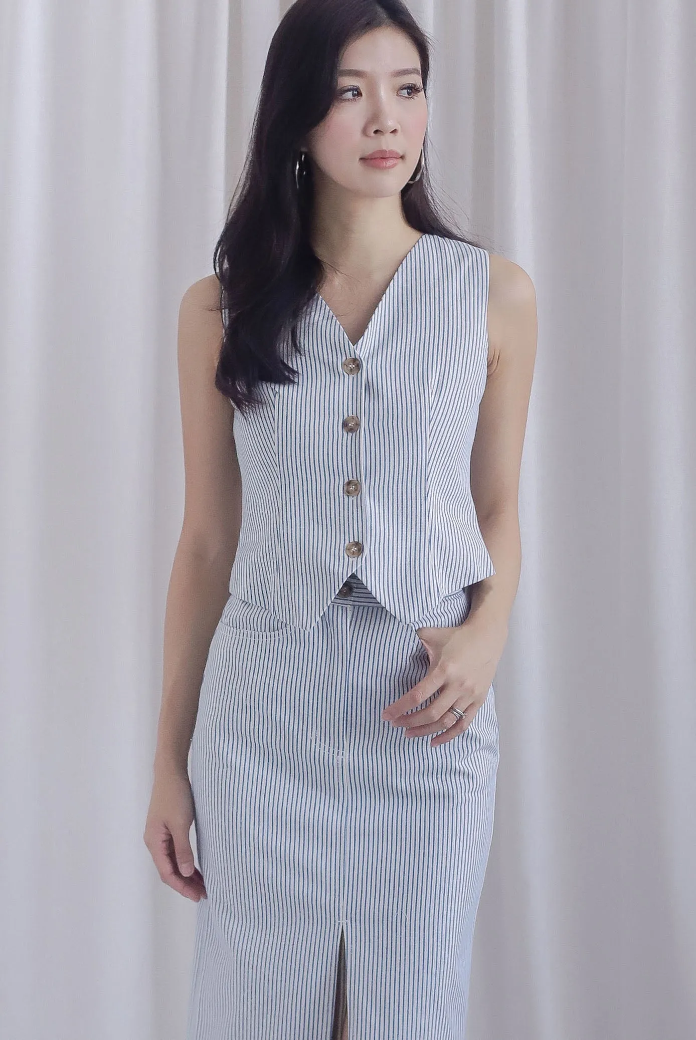 Euphrasia Stripes Denim Vest Top In Blue