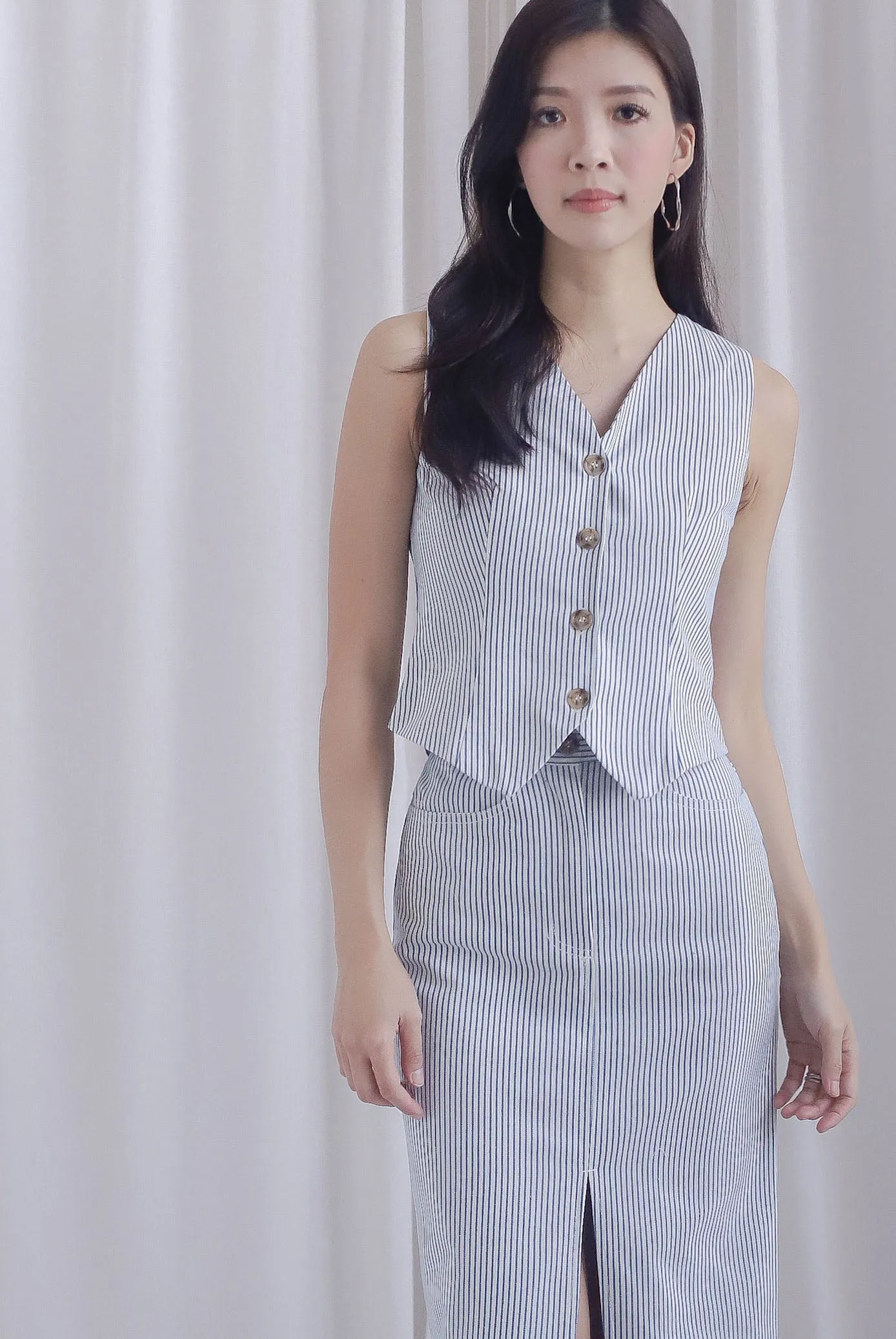 Euphrasia Stripes Denim Vest Top In Blue