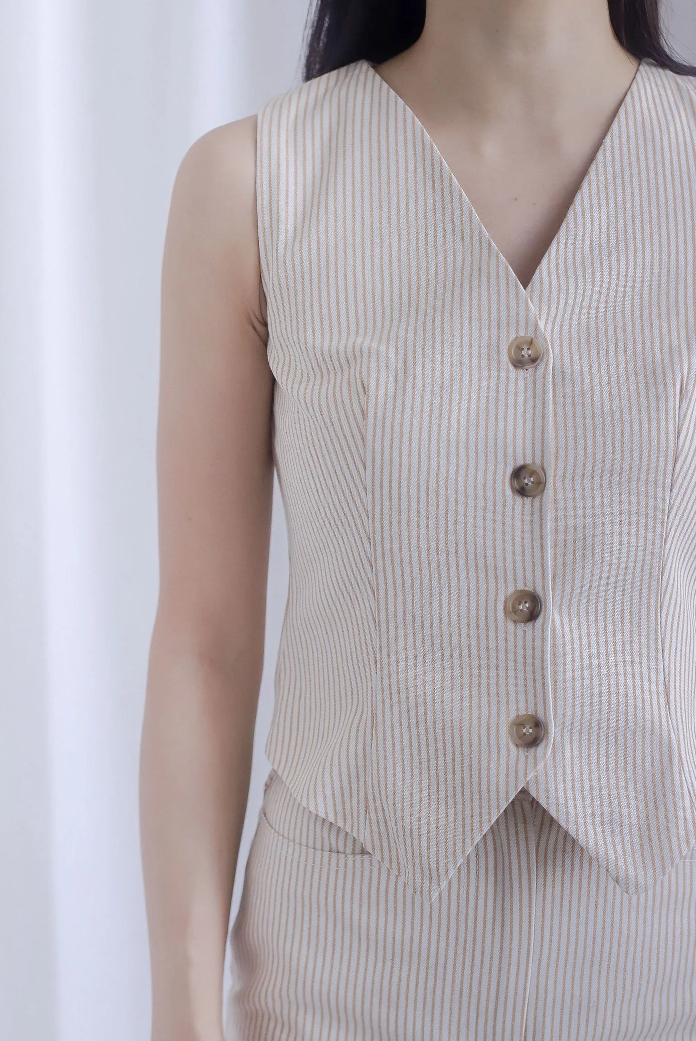 Euphrasia Stripes Denim Vest Top In Ecru