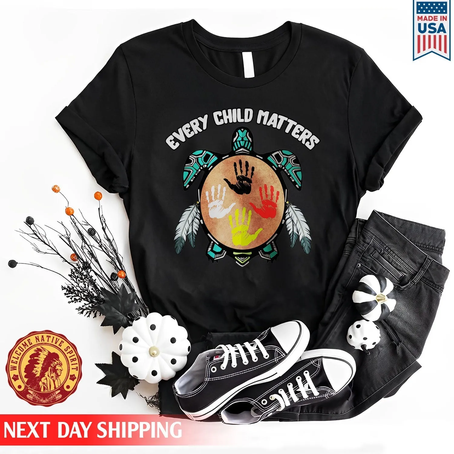 Every Child Matters Feather Hand Color On Turtle For Orange Shirt Day Unisex T-Shirt/Hoodie/Sweatshirt