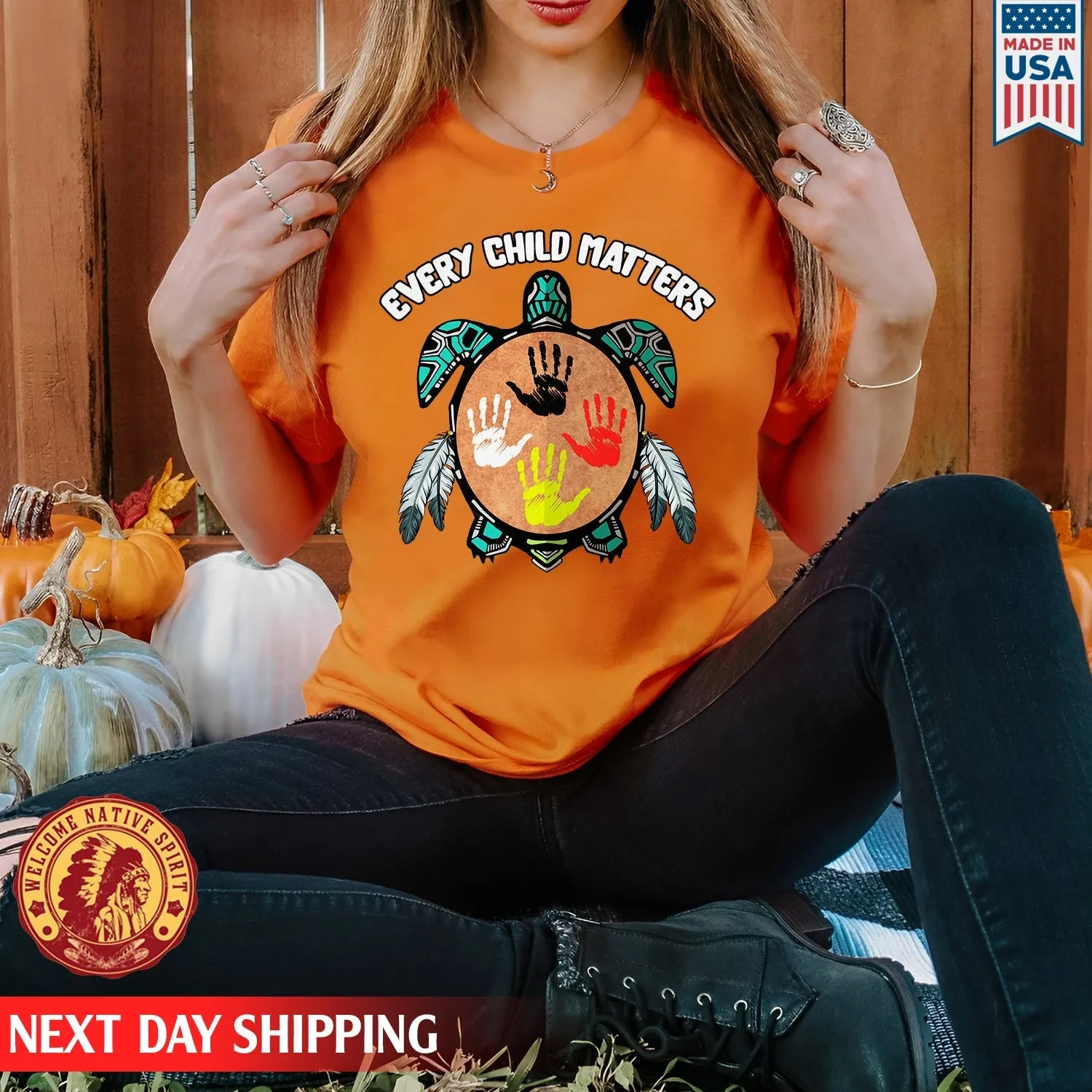 Every Child Matters Feather Hand Color On Turtle For Orange Shirt Day Unisex T-Shirt/Hoodie/Sweatshirt