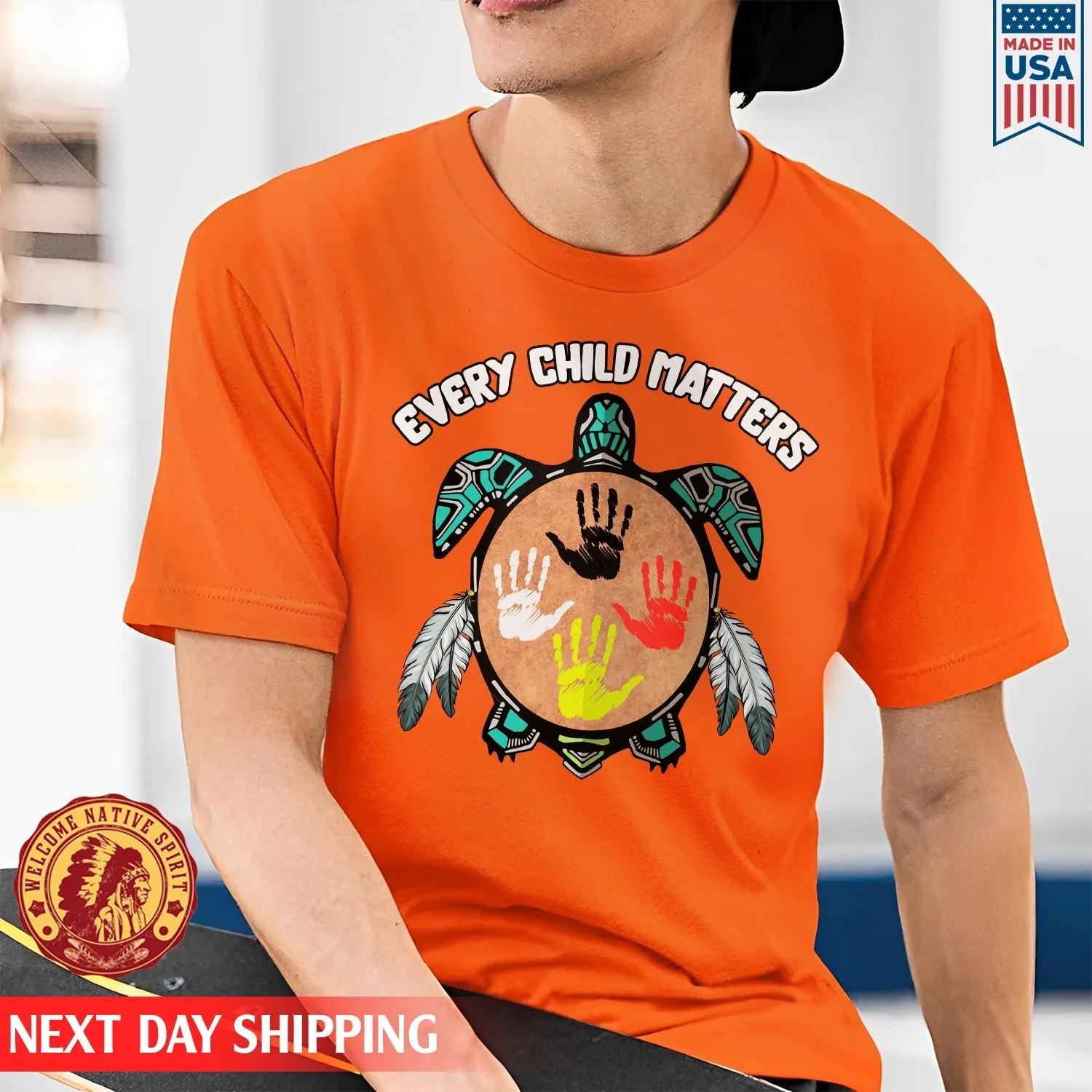 Every Child Matters Feather Hand Color On Turtle For Orange Shirt Day Unisex T-Shirt/Hoodie/Sweatshirt