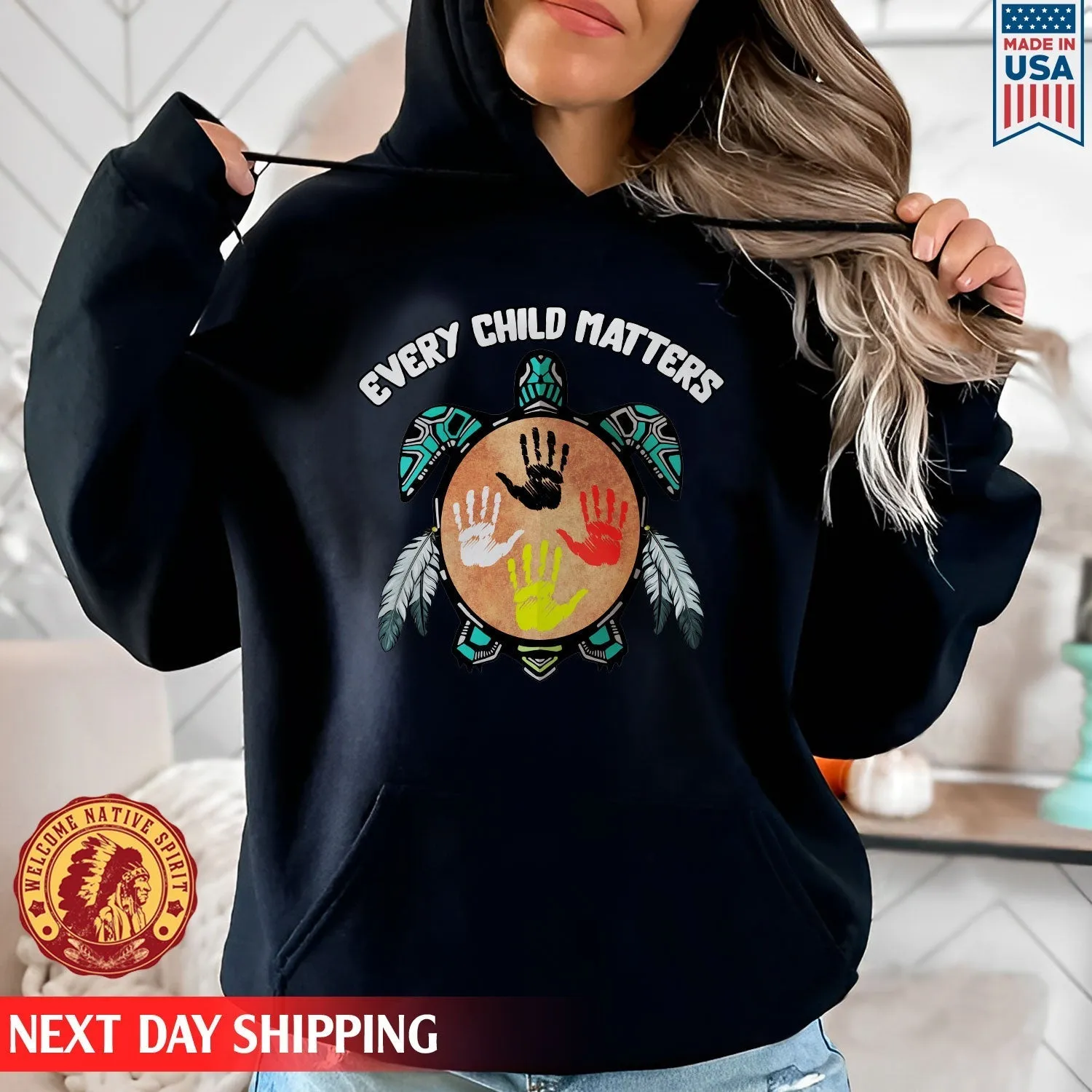 Every Child Matters Feather Hand Color On Turtle For Orange Shirt Day Unisex T-Shirt/Hoodie/Sweatshirt