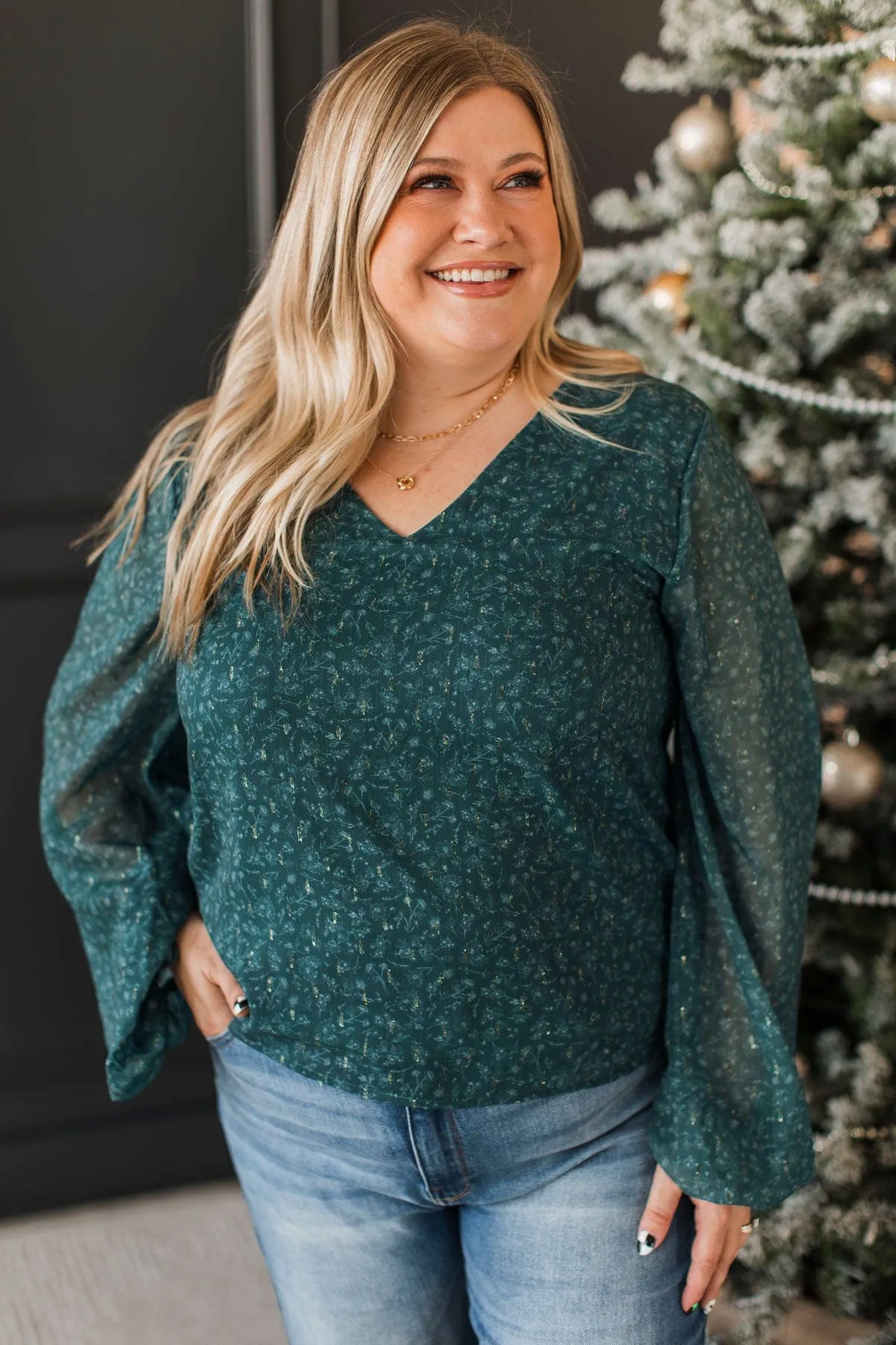 Exceptional As Always Floral Blouse- Dark Teal