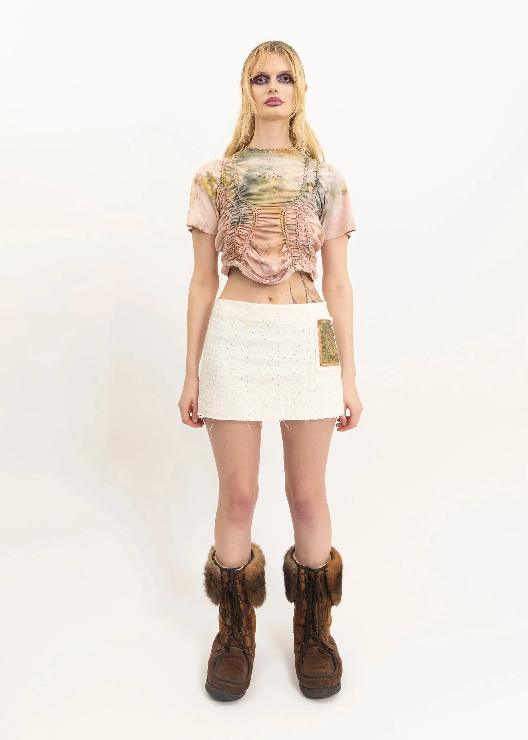 Fae braided short sleeve top- pink/ green