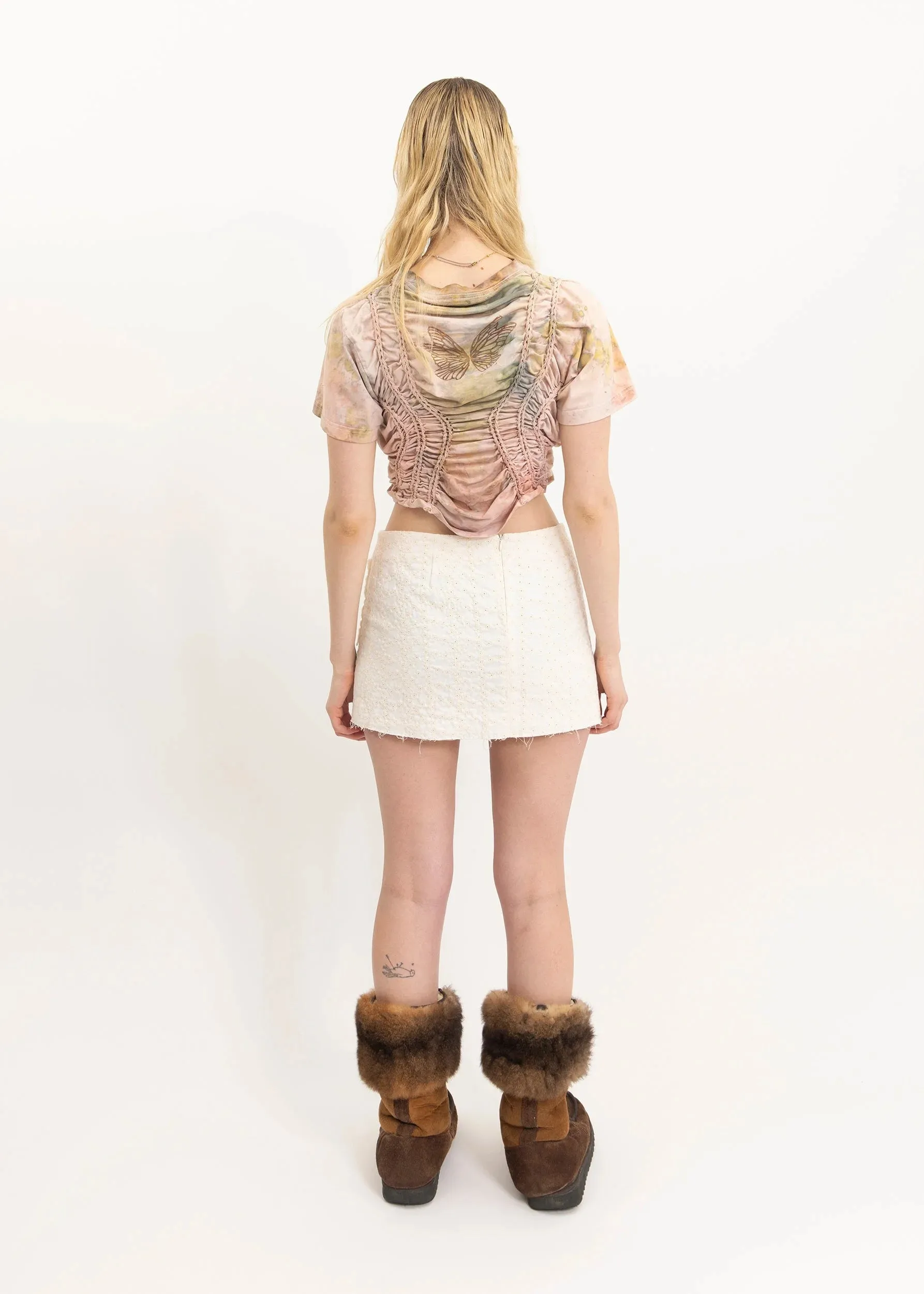 Fae braided short sleeve top- pink/ green