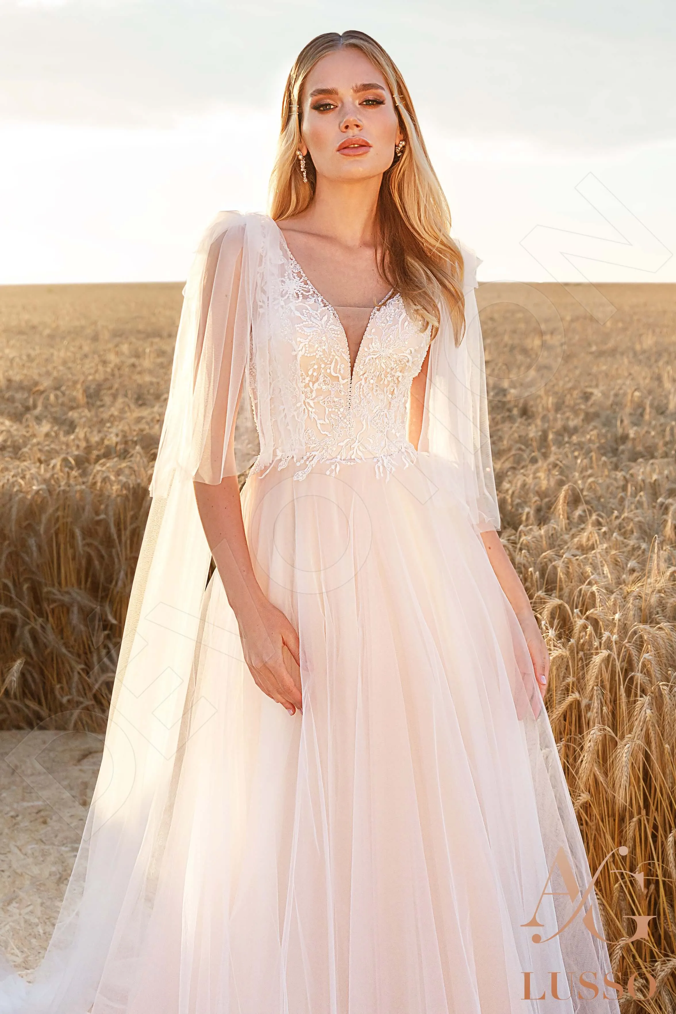 Faiga A-line V-neck Ivory Carne Wedding dress