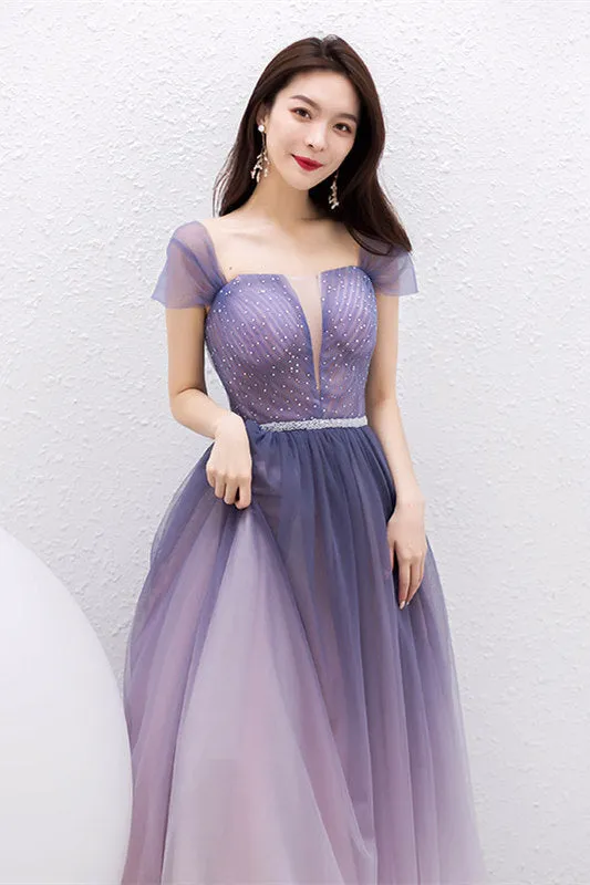 Fairy A-line Ombre Purple ong Prom Dress