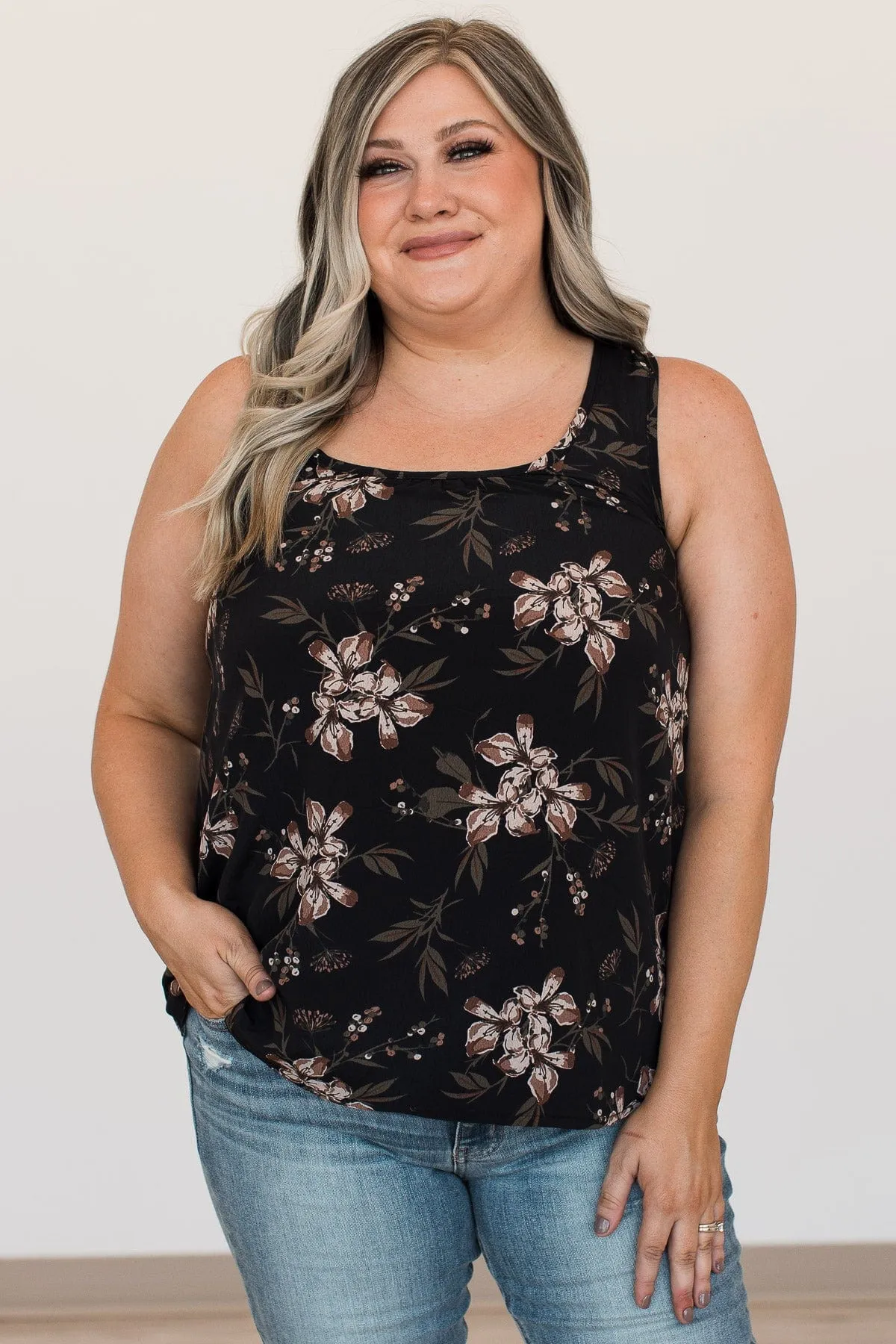 Fascinated By You Floral Tank Top- Black