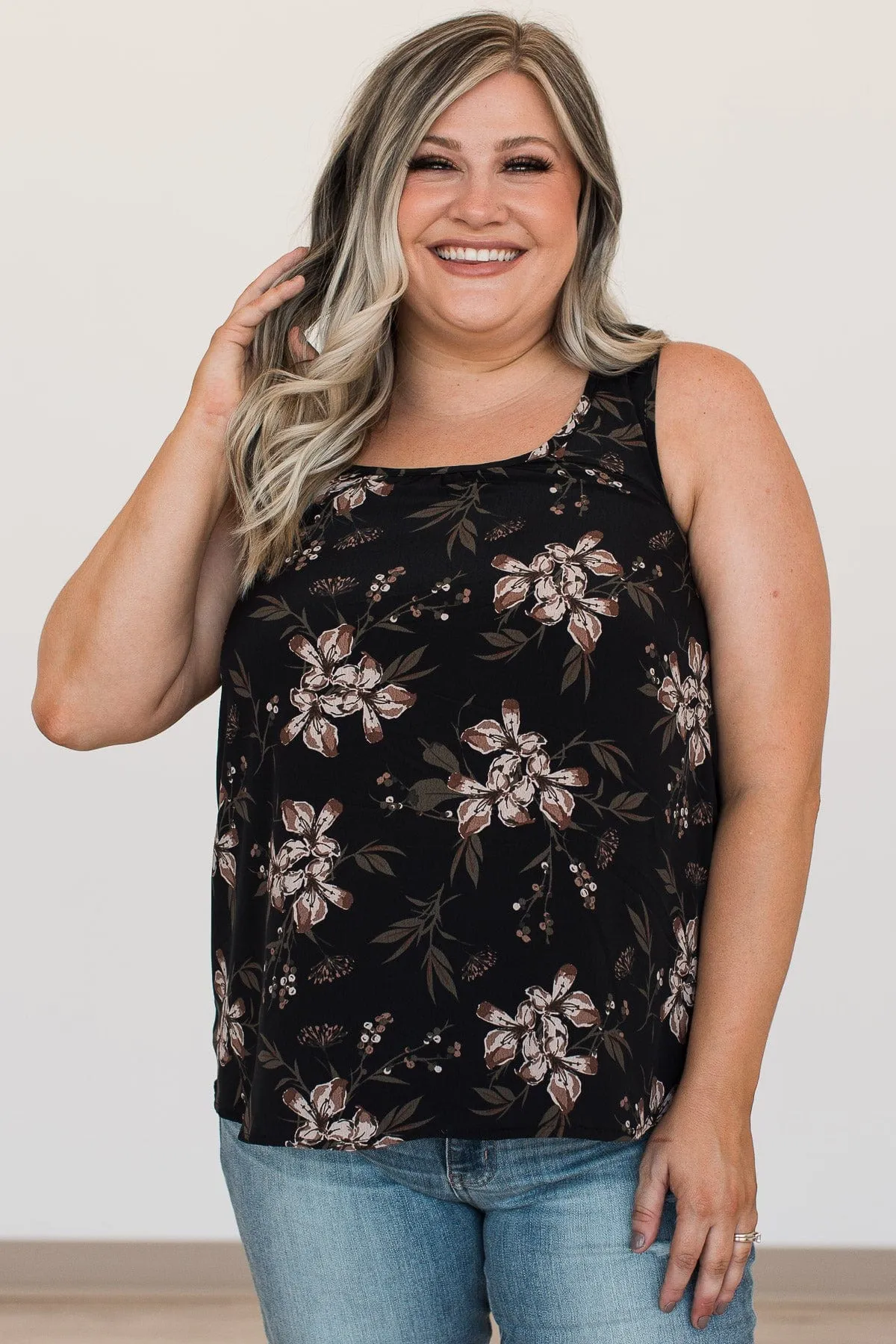 Fascinated By You Floral Tank Top- Black