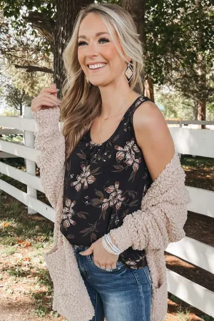 Fascinated By You Floral Tank Top- Black