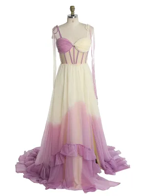 Fashion Spaghetti Strap Contrast Color Prom Dress Floor Length Photoshoot Dress YW231047