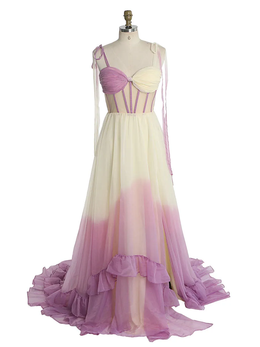 Fashion Spaghetti Strap Contrast Color Prom Dress Floor Length Photoshoot Dress YW231047