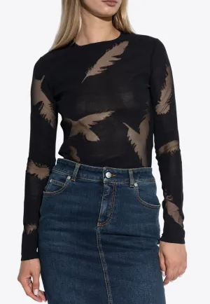 Feather Intarsia Long-Sleeved Top