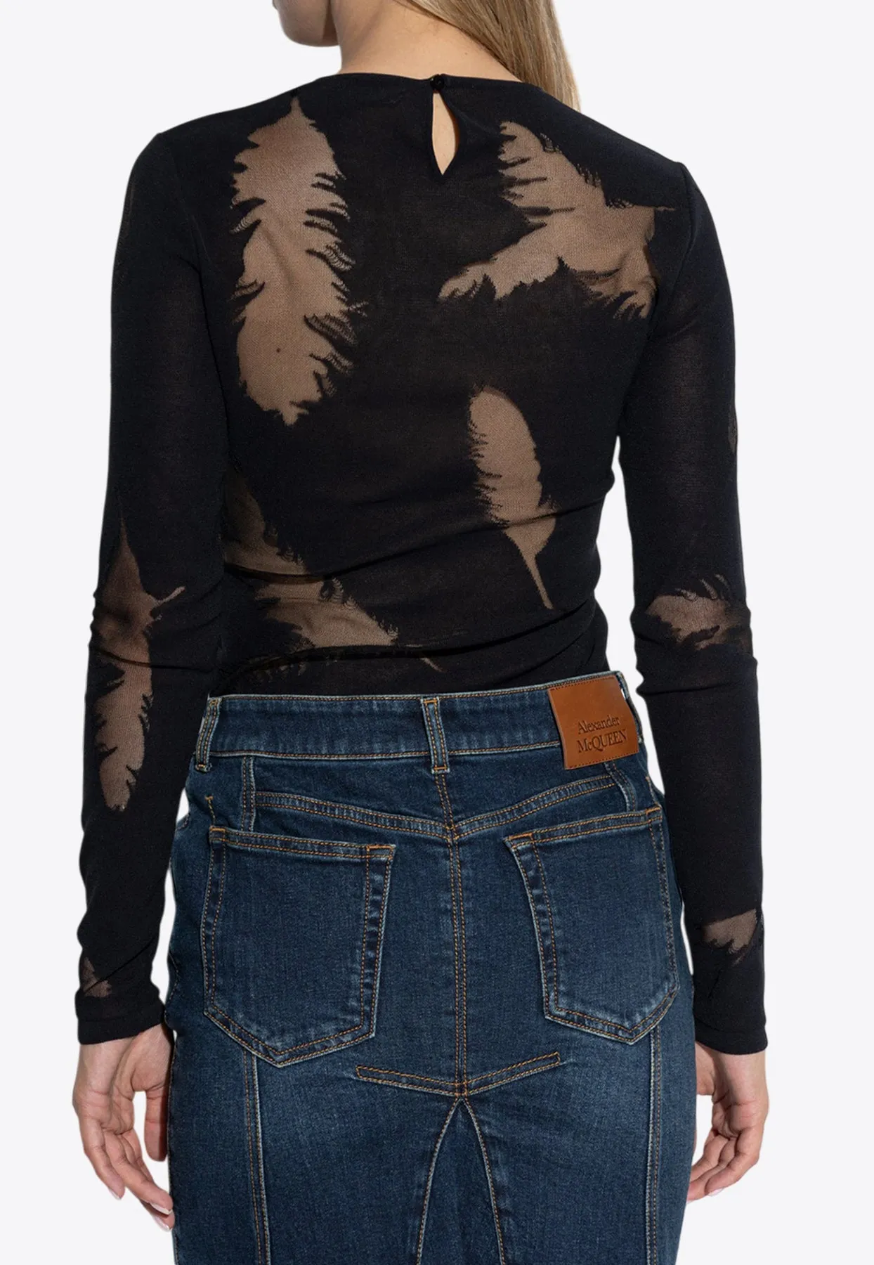 Feather Intarsia Long-Sleeved Top