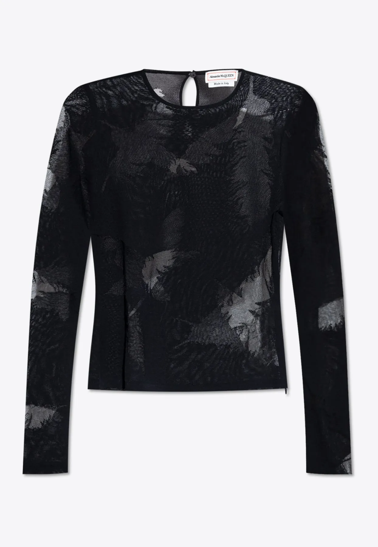 Feather Intarsia Long-Sleeved Top