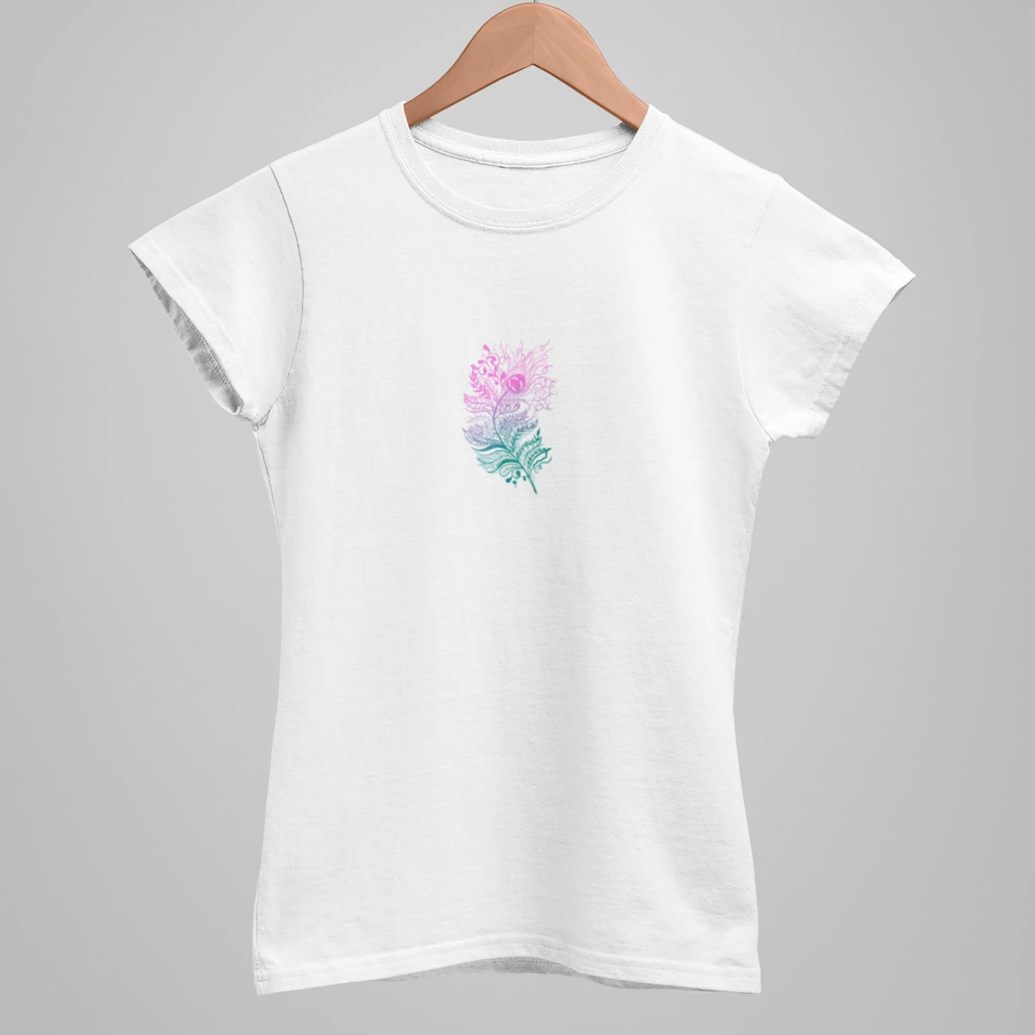 Feather Printed White Graphic T Shirt - Women