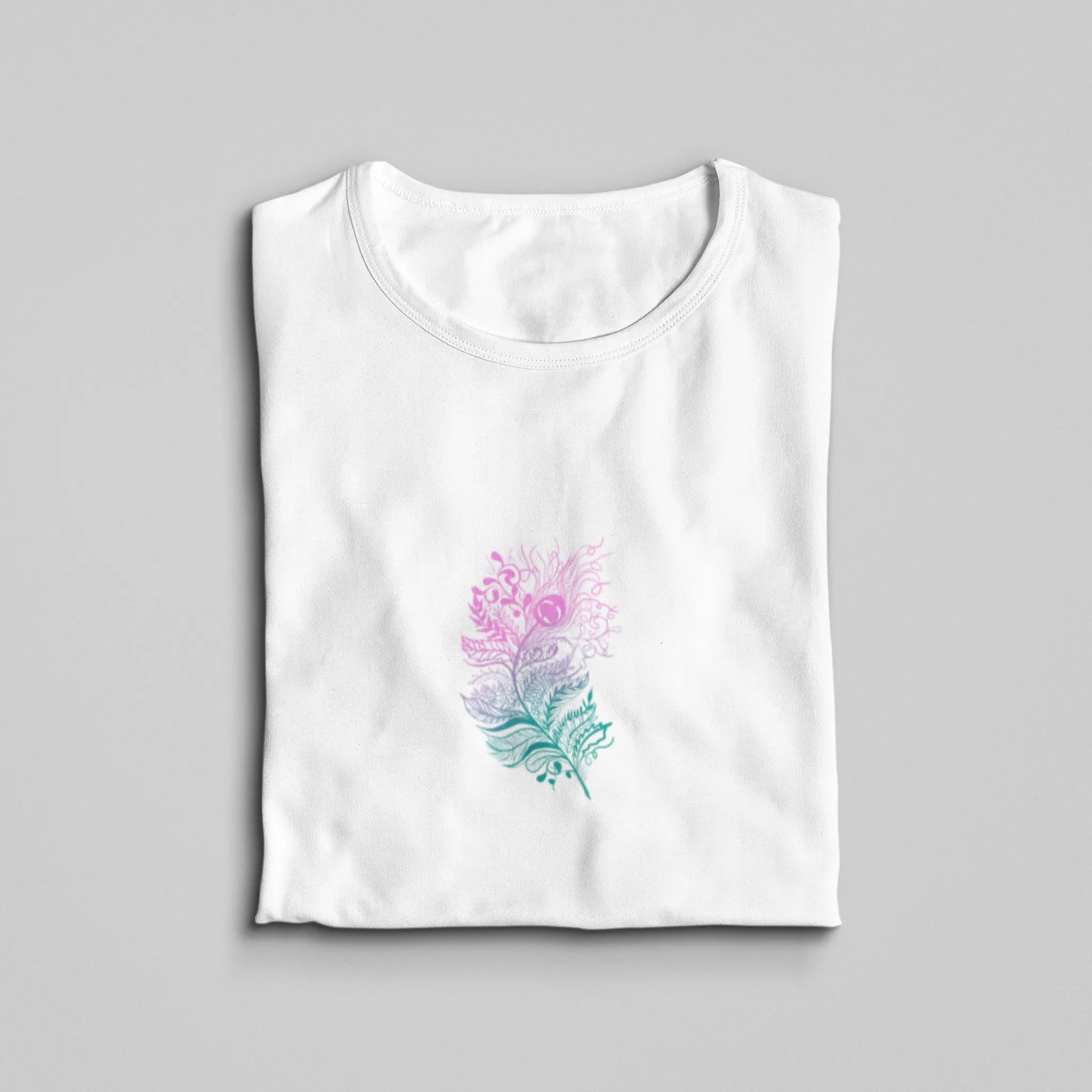 Feather Printed White Graphic T Shirt - Women