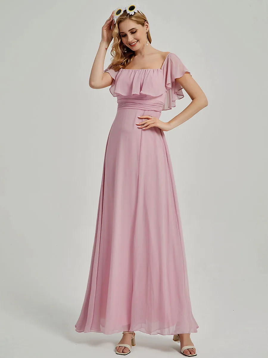 [Final Sale] Moss Green Convertible Ruffle Sleeves Chiffon Maxi Bridesmaid Dresses