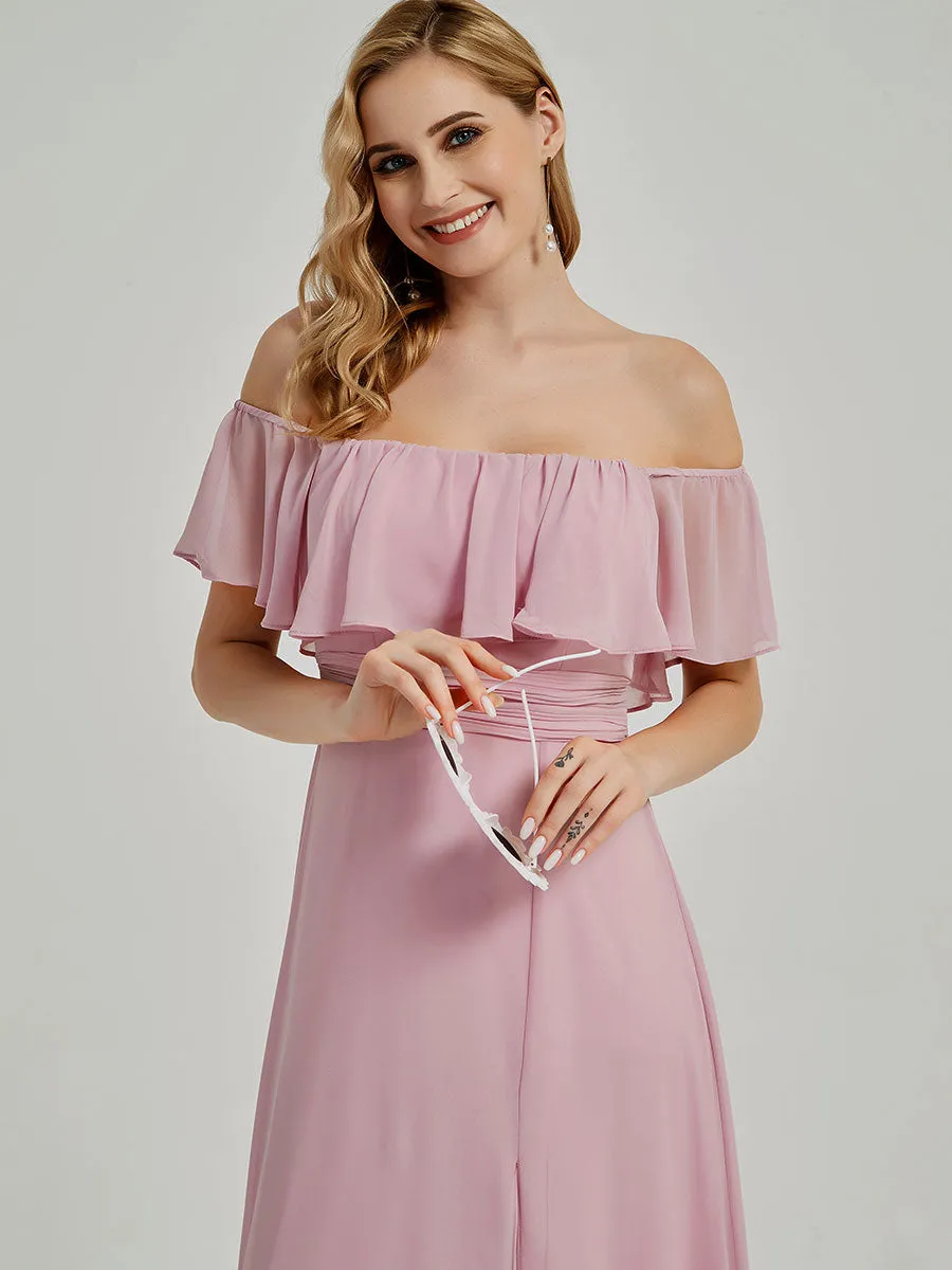 [Final Sale] Moss Green Convertible Ruffle Sleeves Chiffon Maxi Bridesmaid Dresses