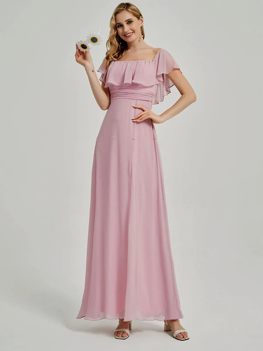 [Final Sale] Moss Green Convertible Ruffle Sleeves Chiffon Maxi Bridesmaid Dresses