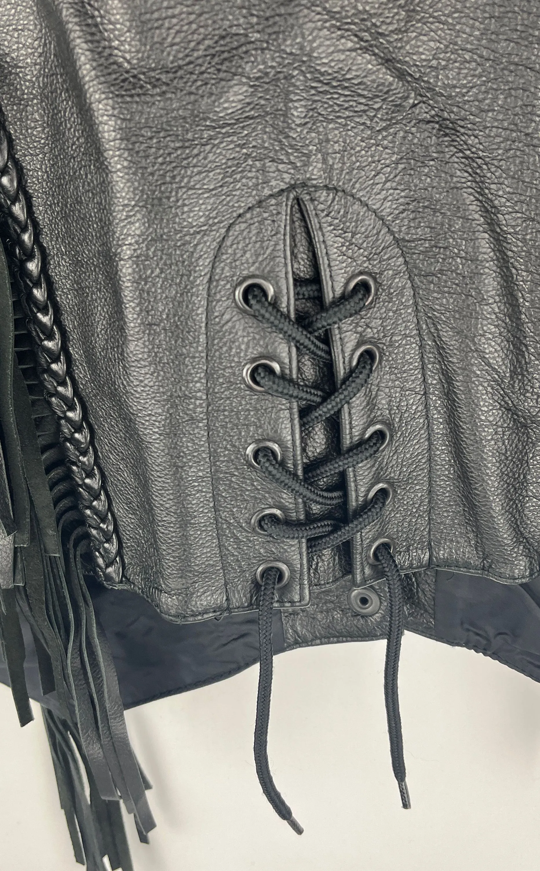 First Manufacturing Company Women's Black Leather Vest Braided Fringe Size 5 XL