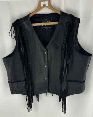 First Manufacturing Company Women's Black Leather Vest Braided Fringe Size 5 XL