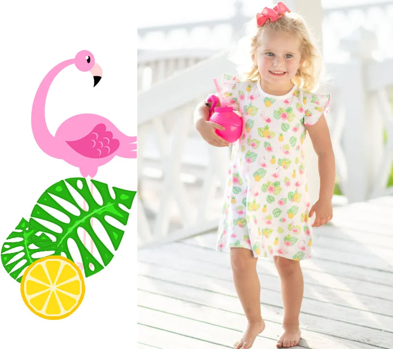 Flamingo Print A line  Girl's Dress Pima Cotton