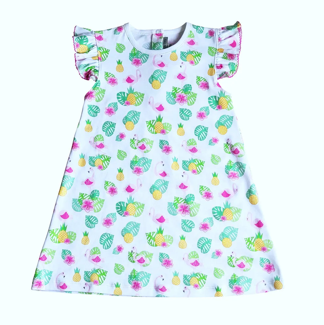 Flamingo Print A line  Girl's Dress Pima Cotton