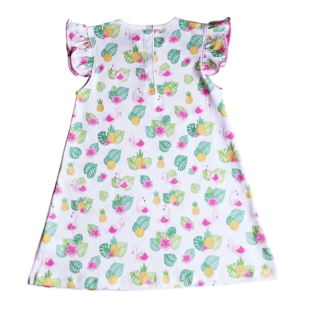 Flamingo Print A line  Girl's Dress Pima Cotton