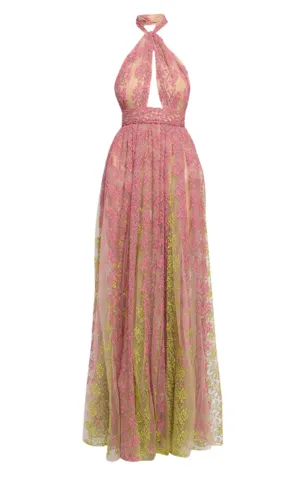 Floral Embroidery Tulle Floral Gown