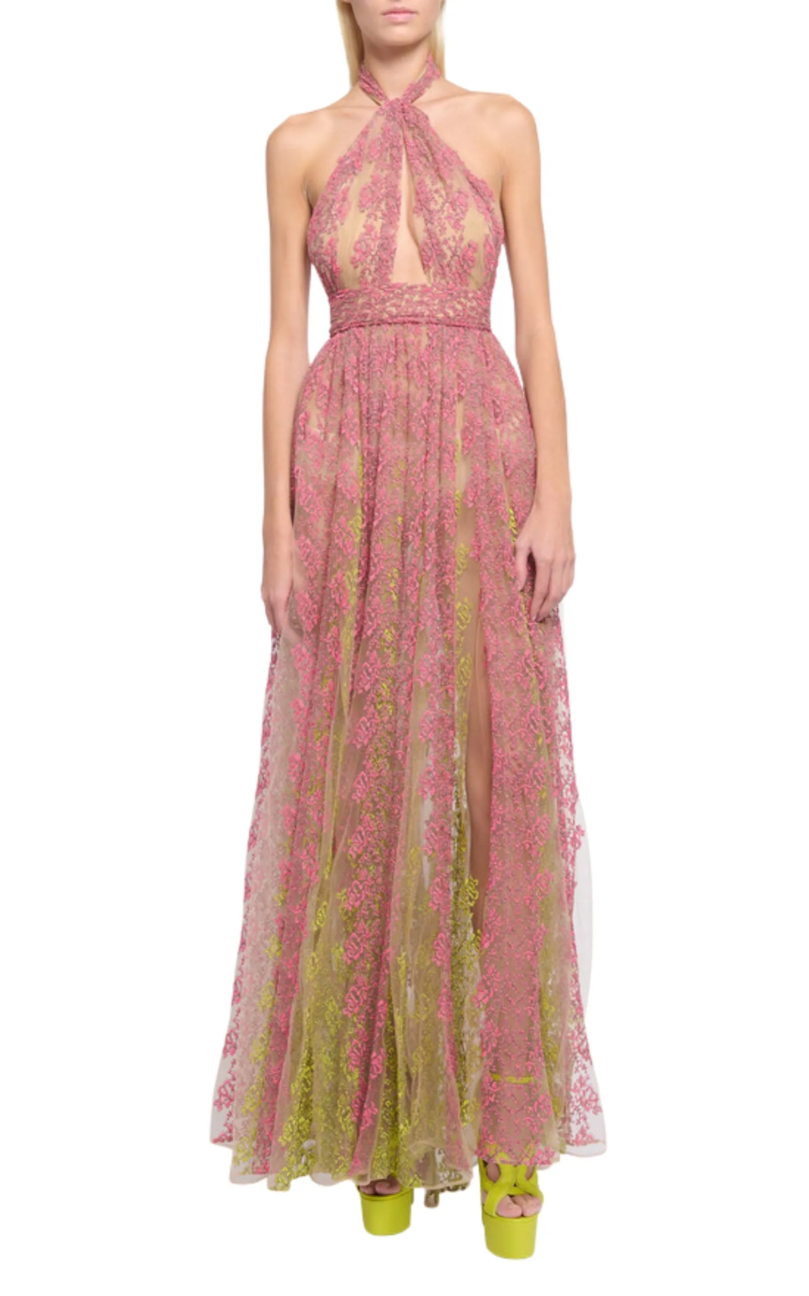 Floral Embroidery Tulle Floral Gown