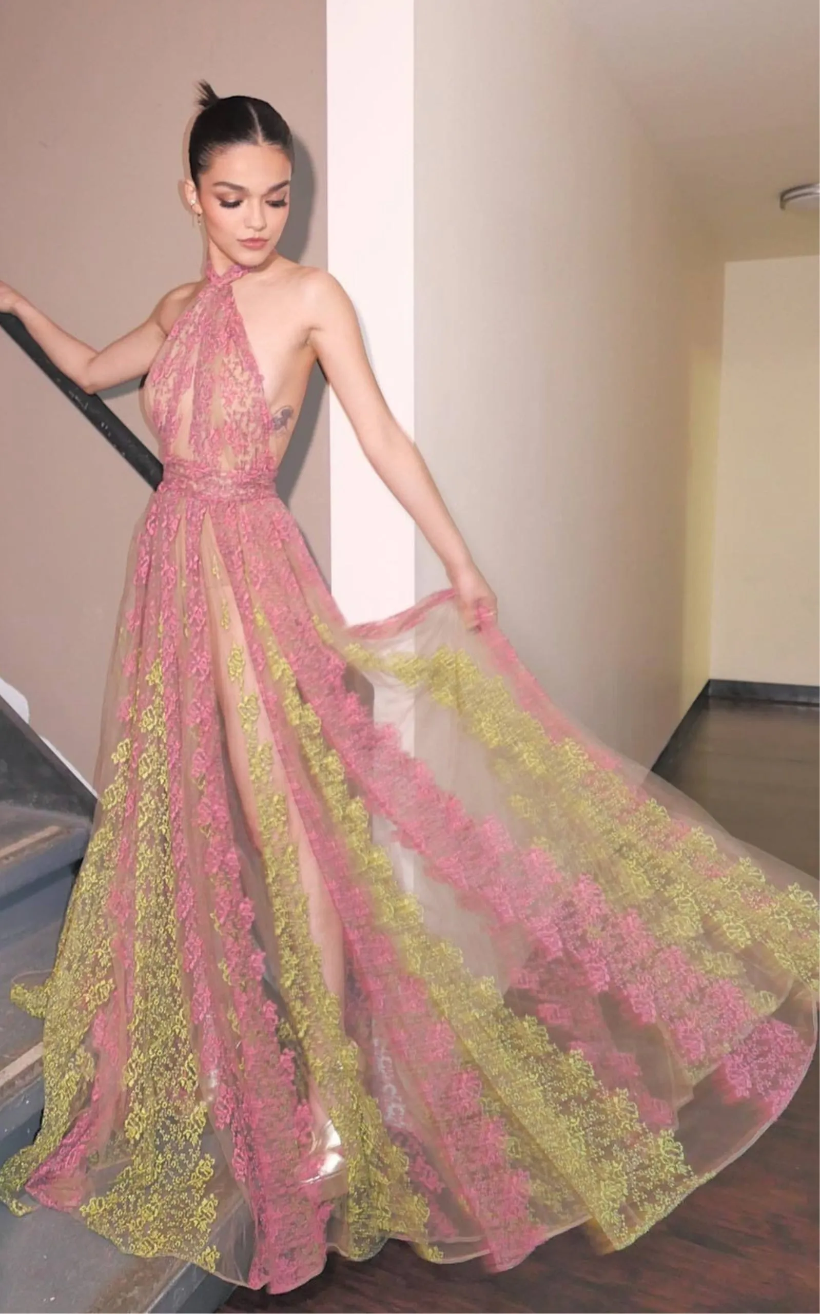 Floral Embroidery Tulle Floral Gown