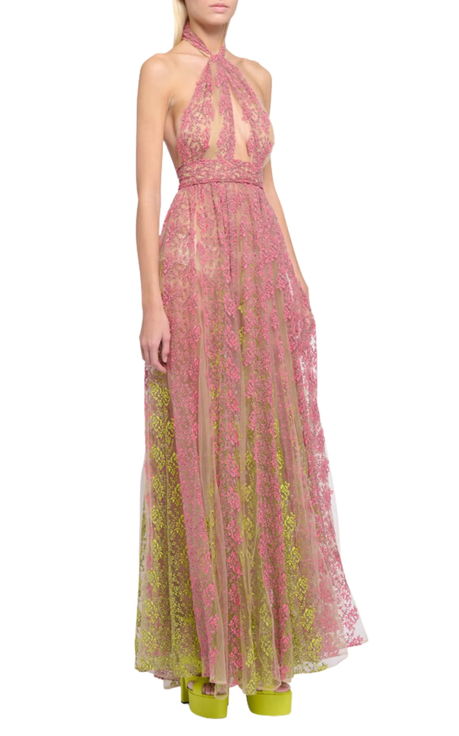 Floral Embroidery Tulle Floral Gown