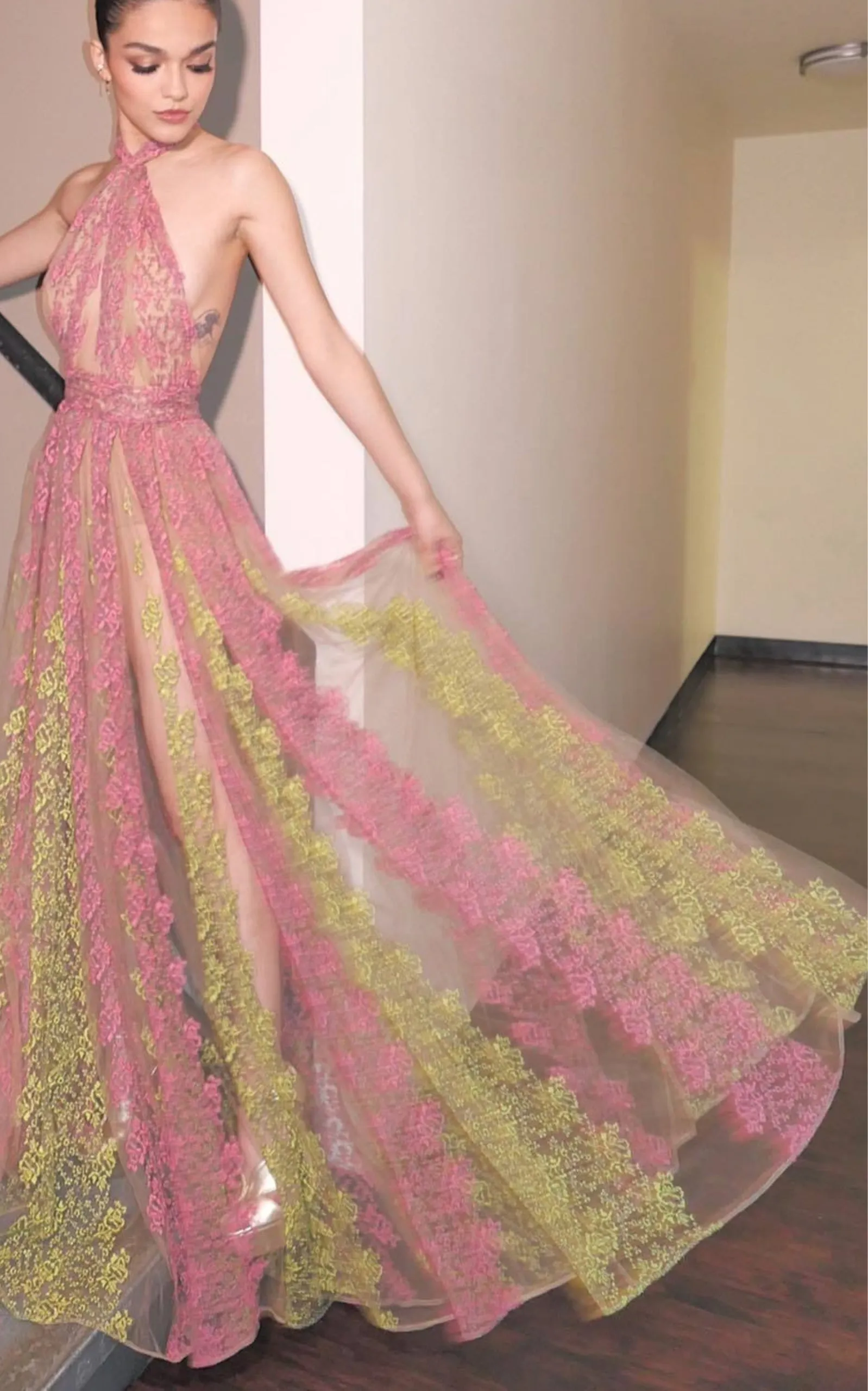 Floral Embroidery Tulle Floral Gown