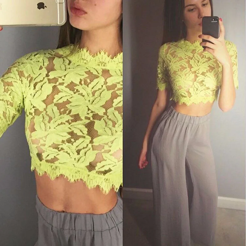 Floral Lace Sheer Crop Top