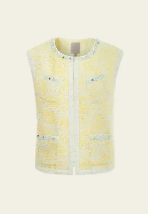 Flower-detail Embellished-trim Patch-pocket Waistcoat