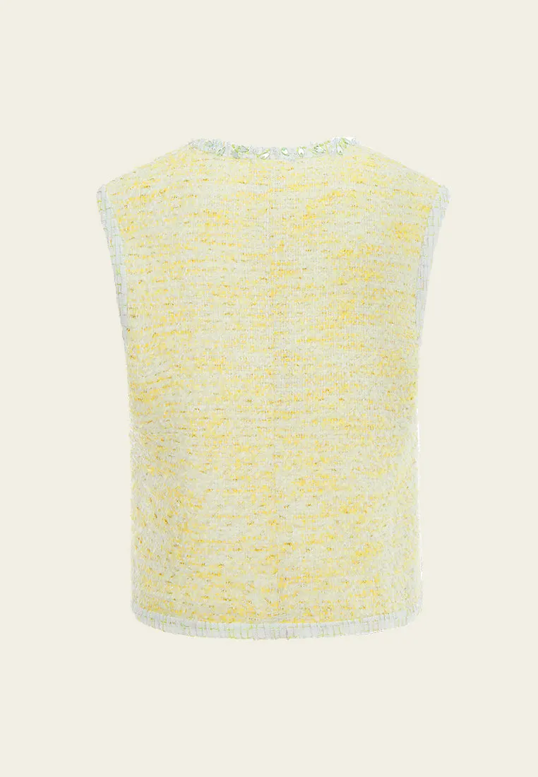 Flower-detail Embellished-trim Patch-pocket Waistcoat