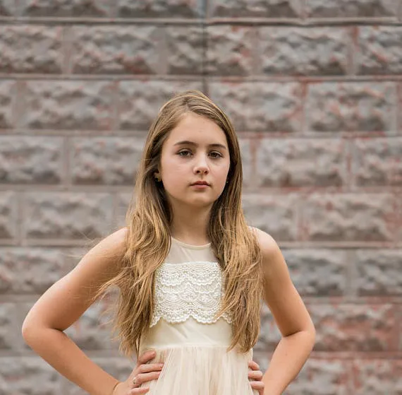 Flower girl dress, ivory flower girl dress, girls dress, country flower girl, ivory lace dress, FG0122
