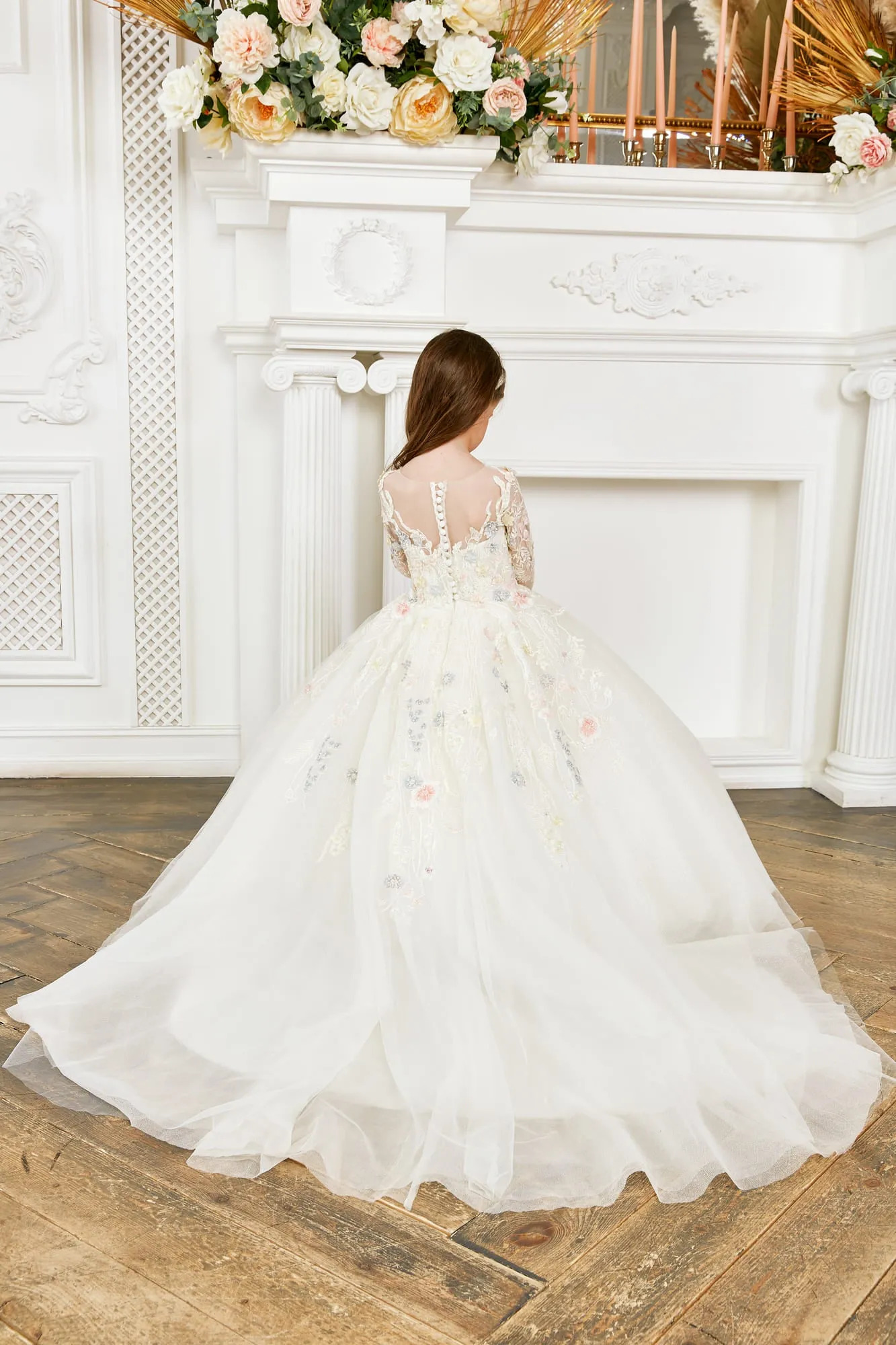 Flower Girl Dress with Pastel Blooms Embroidery
