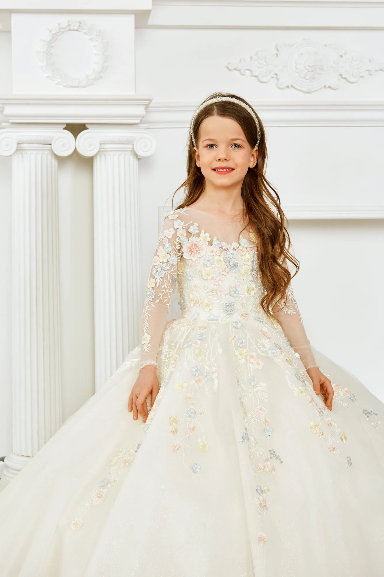 Flower Girl Dress with Pastel Blooms Embroidery