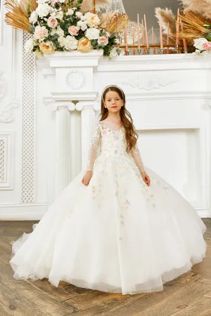 Flower Girl Dress with Pastel Blooms Embroidery