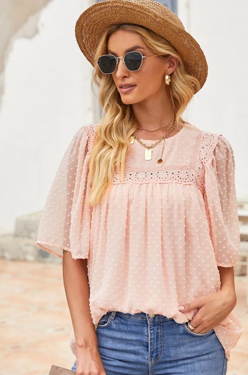 Flutter Sheer Sleeves Babydoll Top