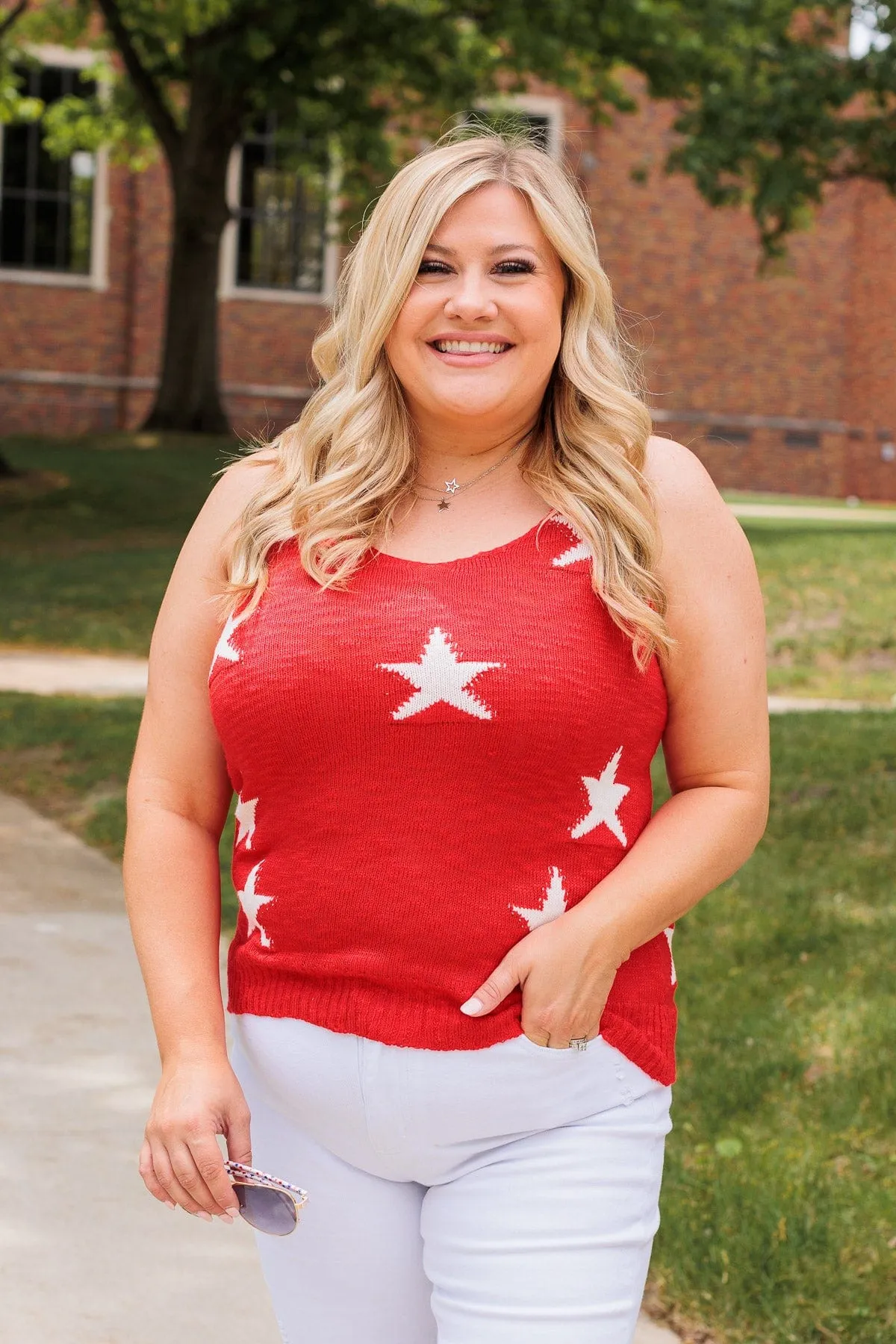 Flying Free Knit Tank Top- Red