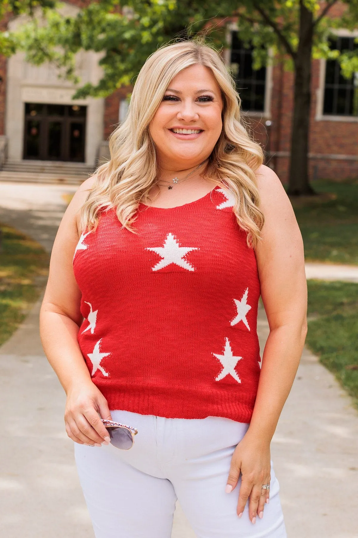 Flying Free Knit Tank Top- Red